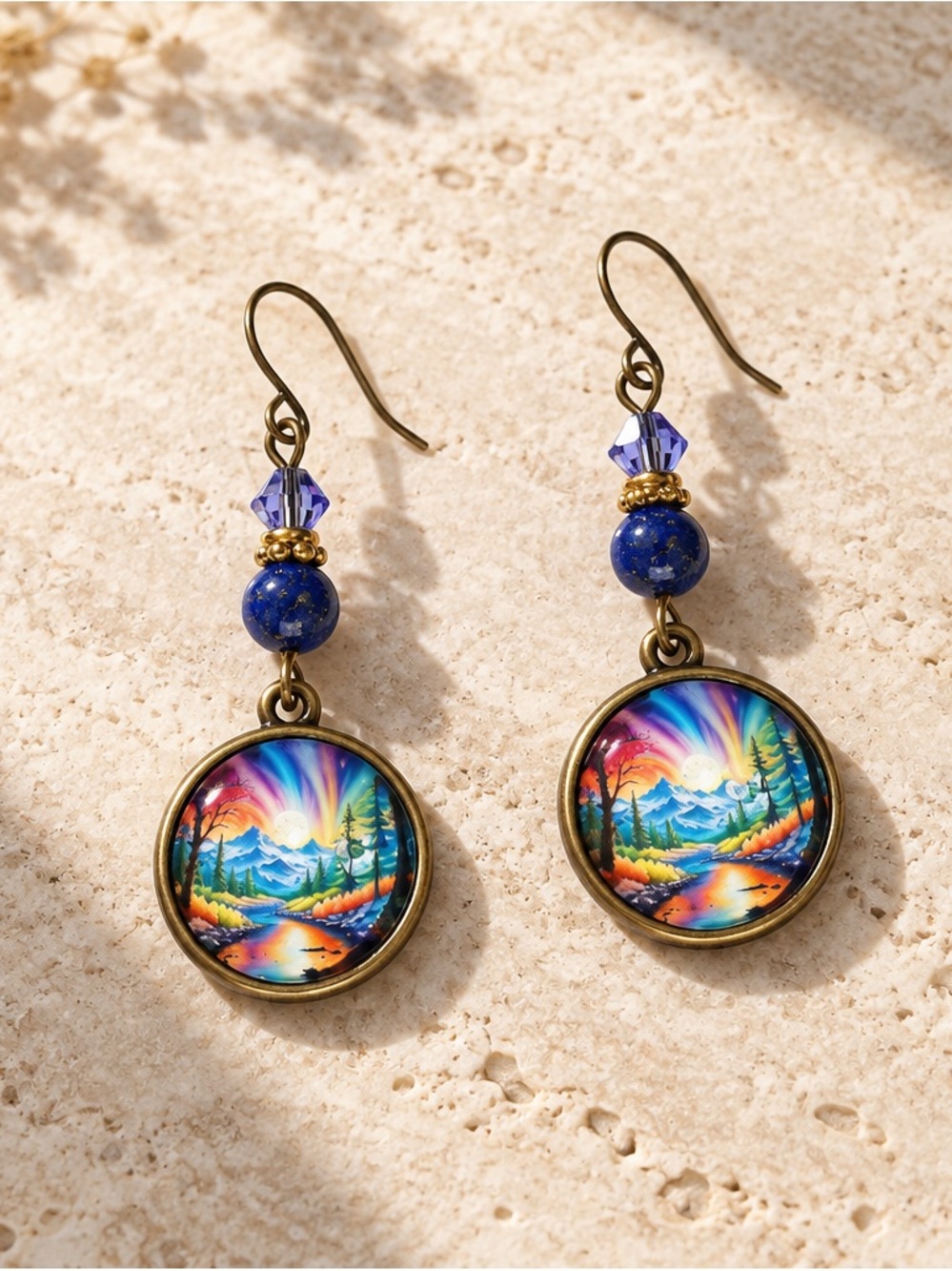 Fashion Jewelry Rainbow Scenic Drop Earrings with Blue and Purple Accents